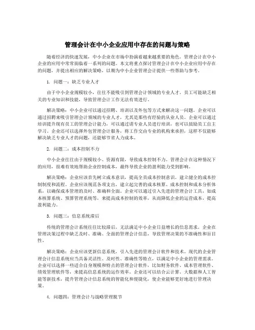 管理会计在中小企业应用中存在的问题与策略