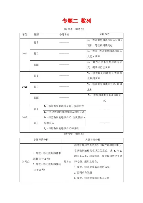 (通用版)高考数学二轮复习 第一部分 专题二 数列教学案 文-人教版高三全册数学教学案