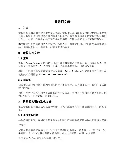素数回文表
