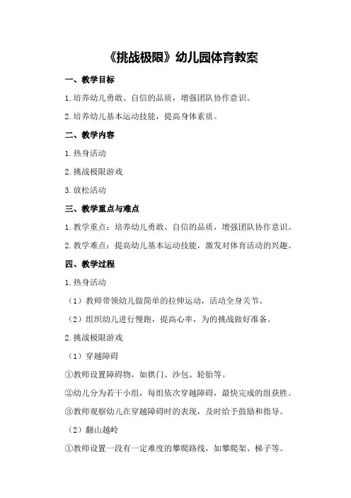 《挑战极限》幼儿园体育教案