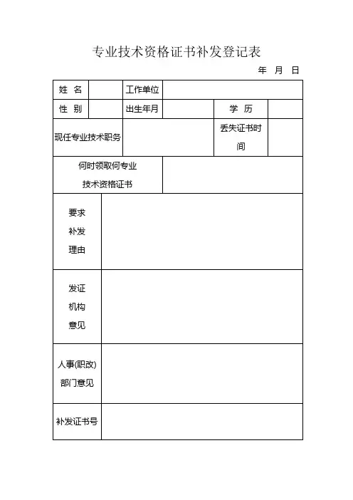 专业技术资格证书补发登记表