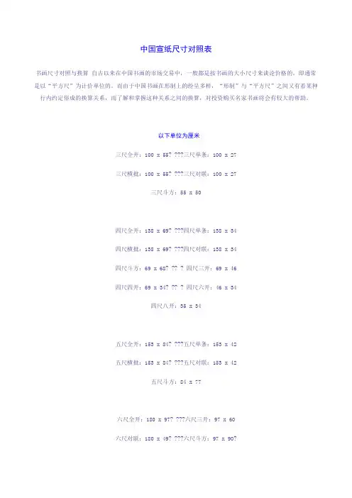 宣纸尺寸对照表及书法创作常用知识