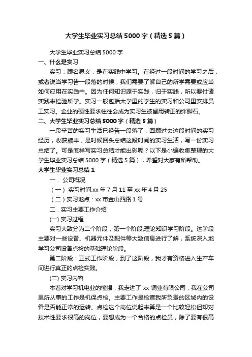 大学生毕业实习总结5000字（精选5篇）
