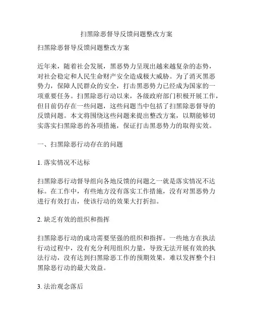 扫黑除恶督导反馈问题整改方案