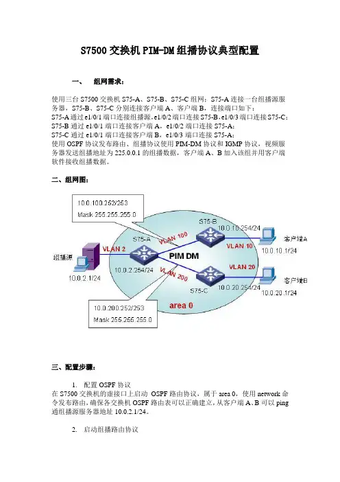 S7500交换机PIM-DM组播协议典型配置