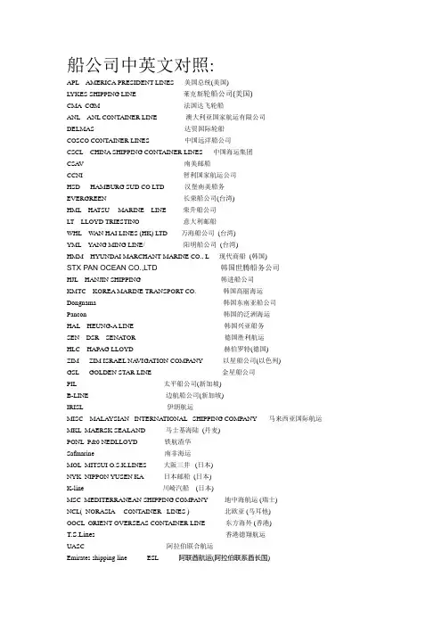 船公司中英文介绍