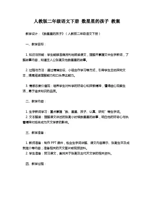 人教版二年级语文下册 数星星的孩子 教案
