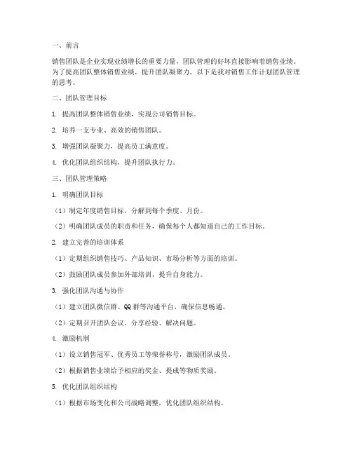 销售工作计划团队管理