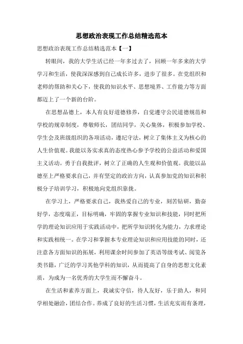 思想政治表现工作总结精选范本