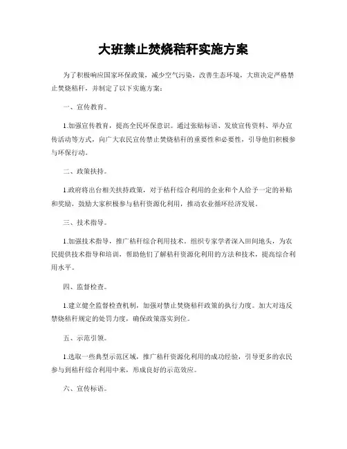 大班禁止焚烧秸秆实施方案