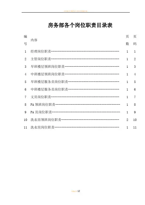 房务部各个岗位职责.DOC