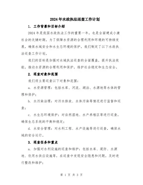 2024年水政执法巡查工作计划
