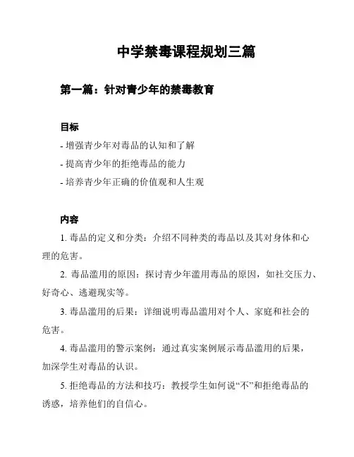 中学禁毒课程规划三篇