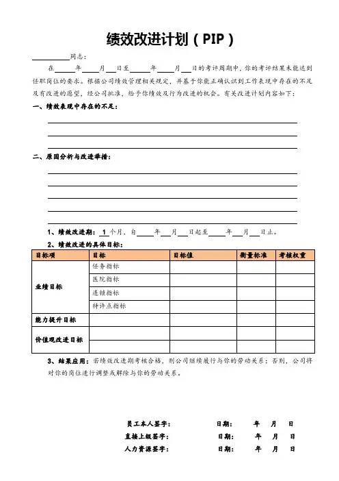 绩效改进计划表(PIP)
