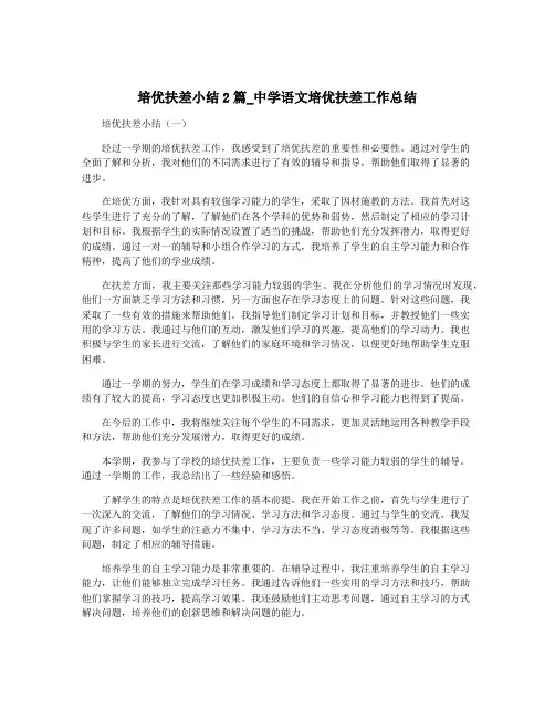 培优扶差小结2篇_中学语文培优扶差工作总结