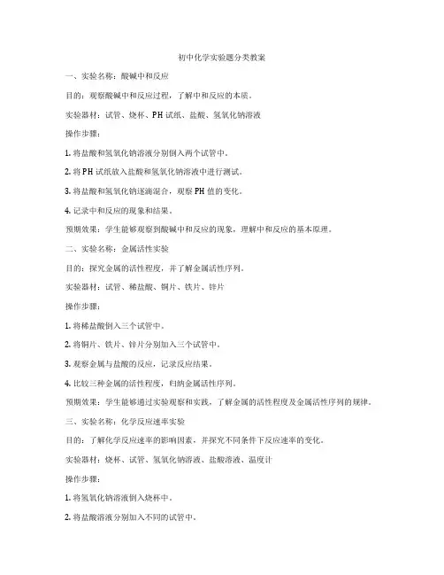 初中化学实验题分类教案