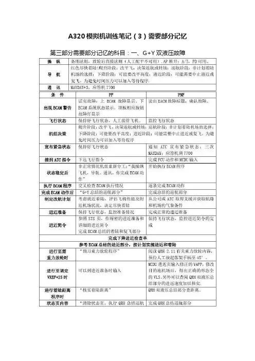 A320模拟机训练笔记（3）需要部分记忆