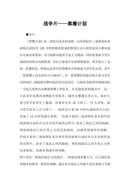 战争片影评_黑鹰计划