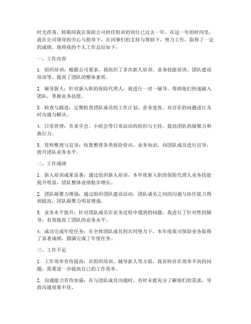 保险组训个人工作总结范文