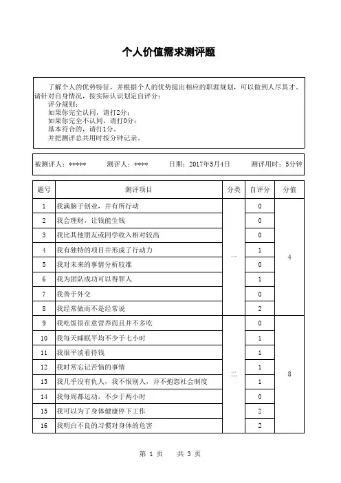 价值需求测评表-分析报告表 (完整汇总版,含分析案例)