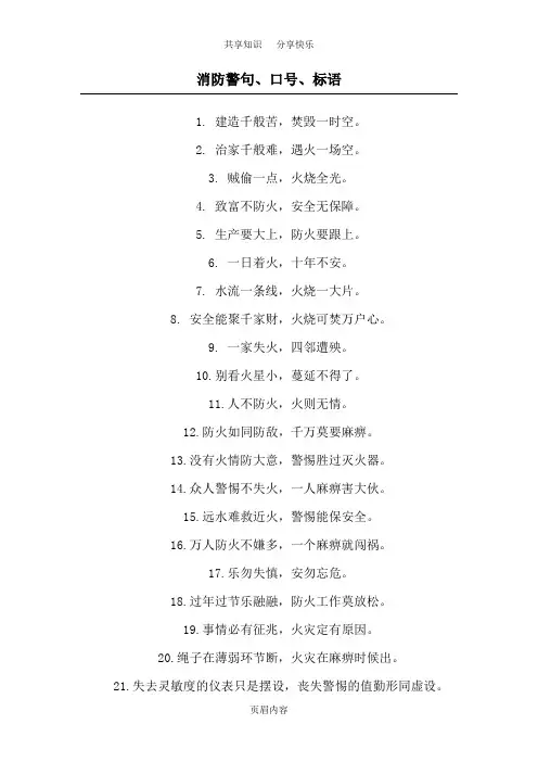 消防警句、口号、标语