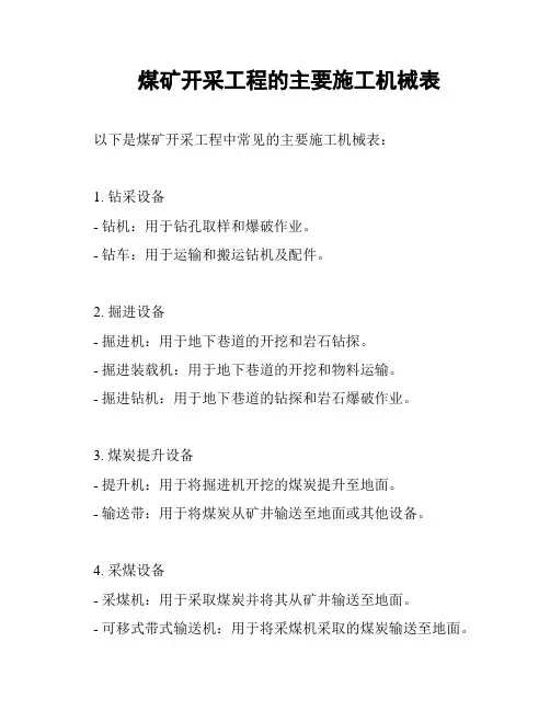 煤矿开采工程的主要施工机械表