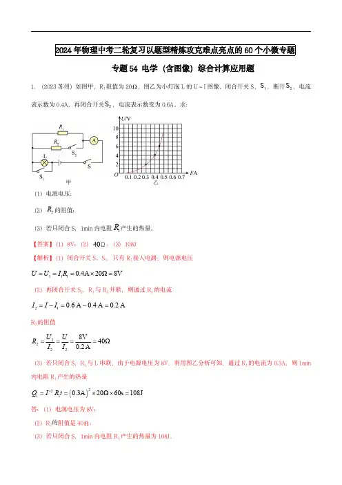 2024年中考物理题型专题难点(全国)专题54 电学(含图像)综合计算应用题(教师版) 