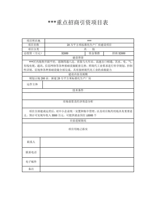重点招商引资项目表1