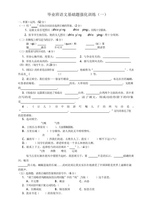 苏教版小学语文毕业班基础题强化训练