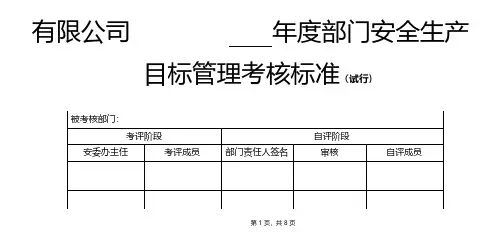企业部门安全考核标准评分表