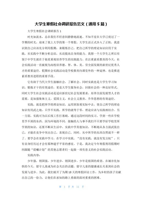大学生寒假社会调研报告范文（通用5篇）