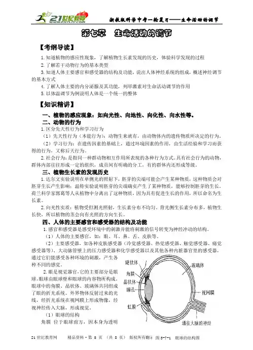 浙教版科学中考一轮复习-生命活动的调节