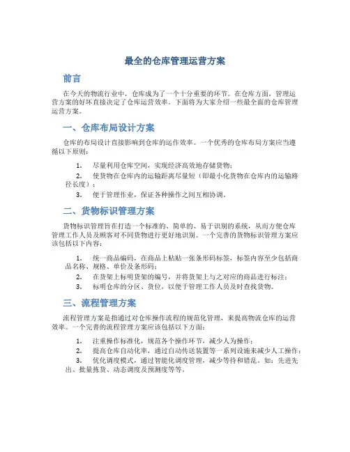 最全的仓库管理运营方案
