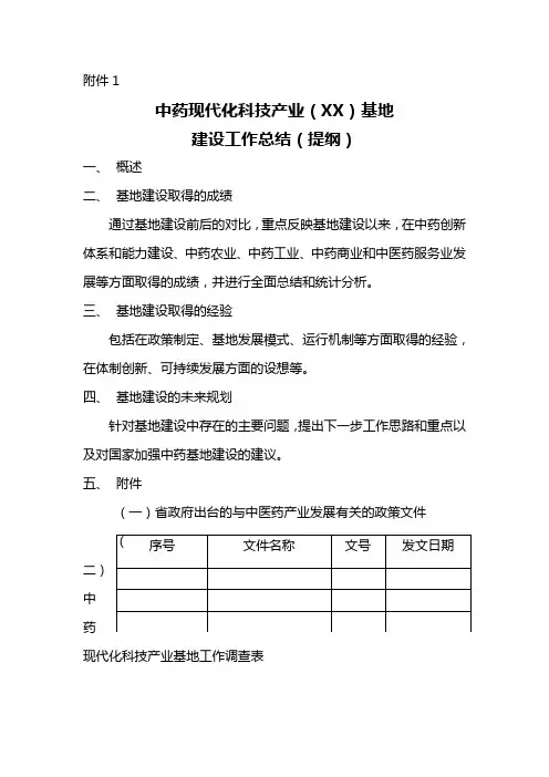 中药现代化科技产业基地建设工作总结