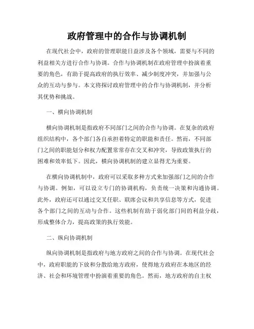 政府管理中的合作与协调机制