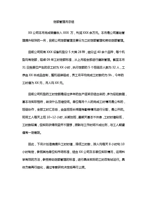 定额管理月总结