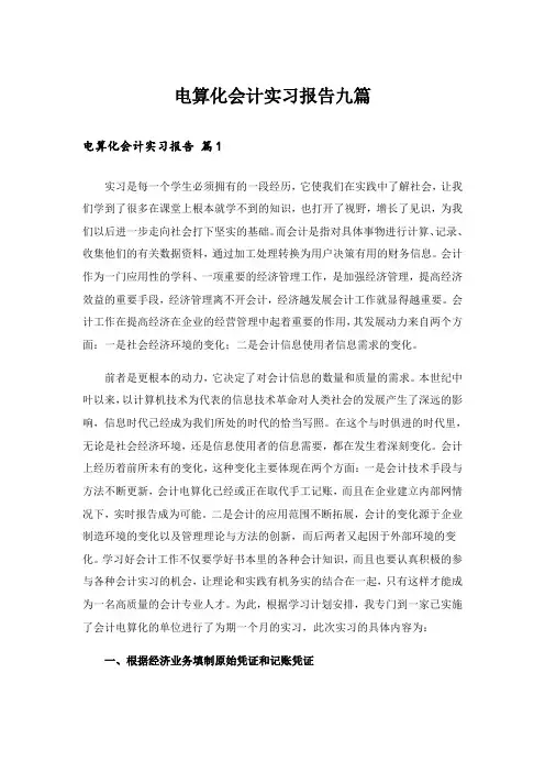 电算化会计实习报告九篇