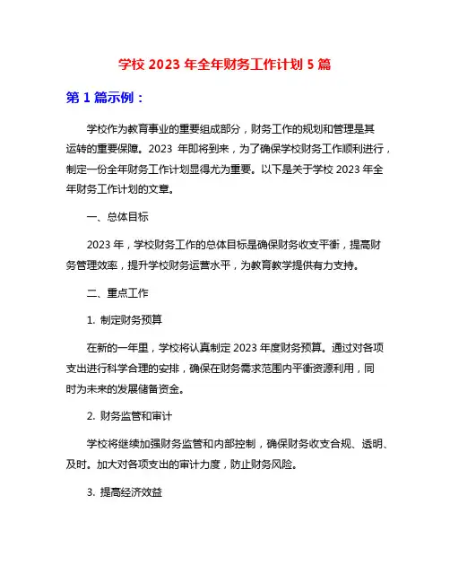 学校2023年全年财务工作计划5篇