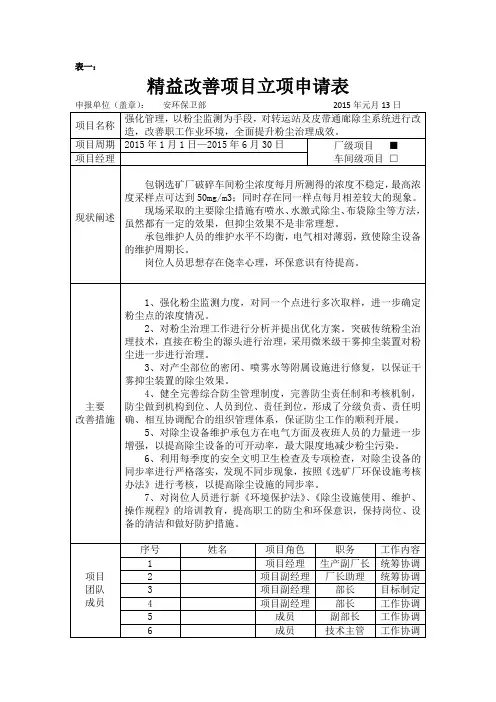 精益项目申请表
