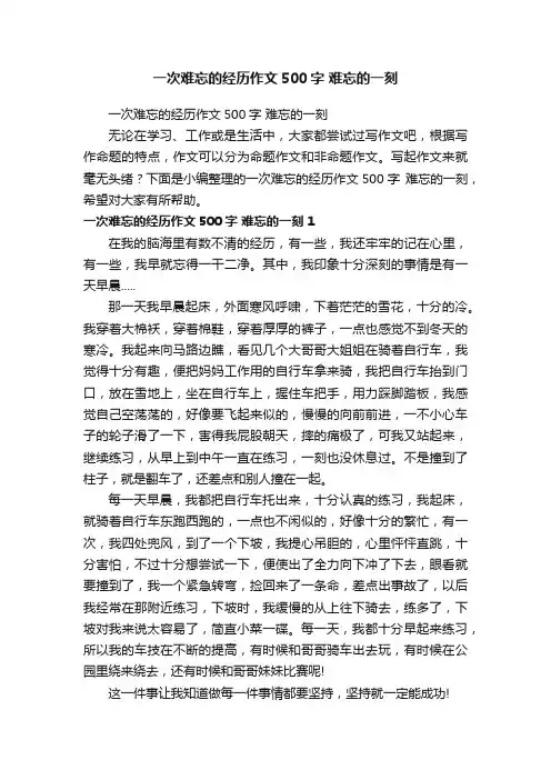 一次难忘的经历作文500字难忘的一刻