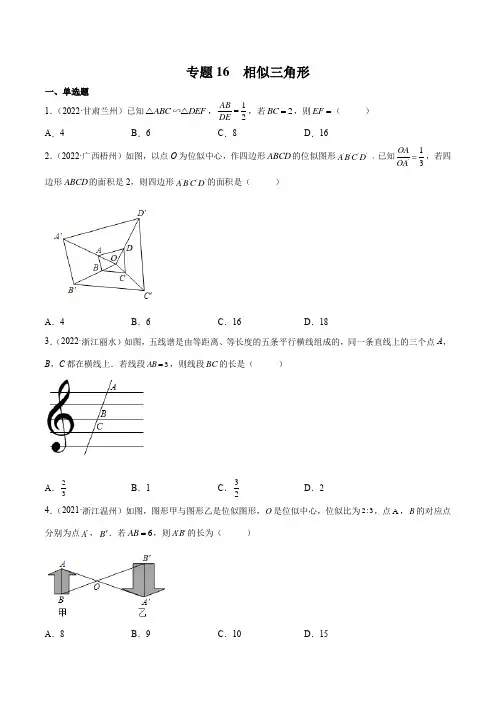 中考一轮复习 数学专题16 相似三角形(学生版)