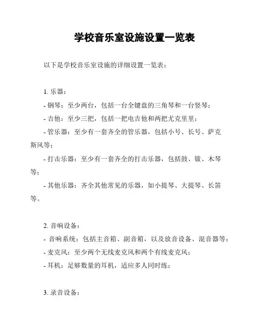 学校音乐室设施设置一览表
