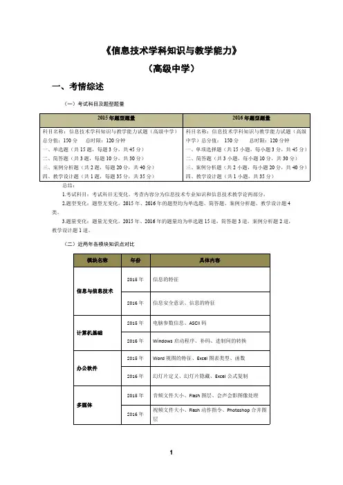 2018年下半年全国教师资格笔试 (高中信息技术学科)考前必做
