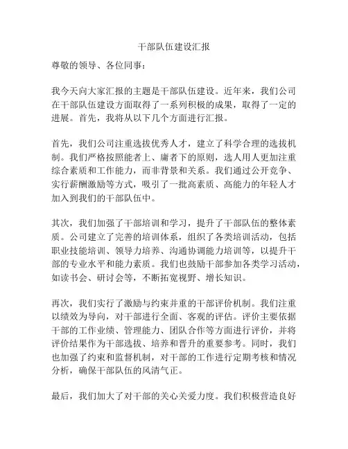 干部队伍建设汇报