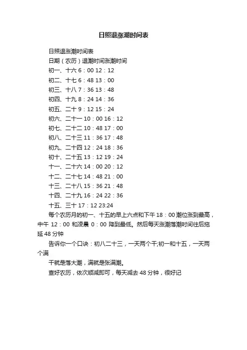 日照退涨潮时间表