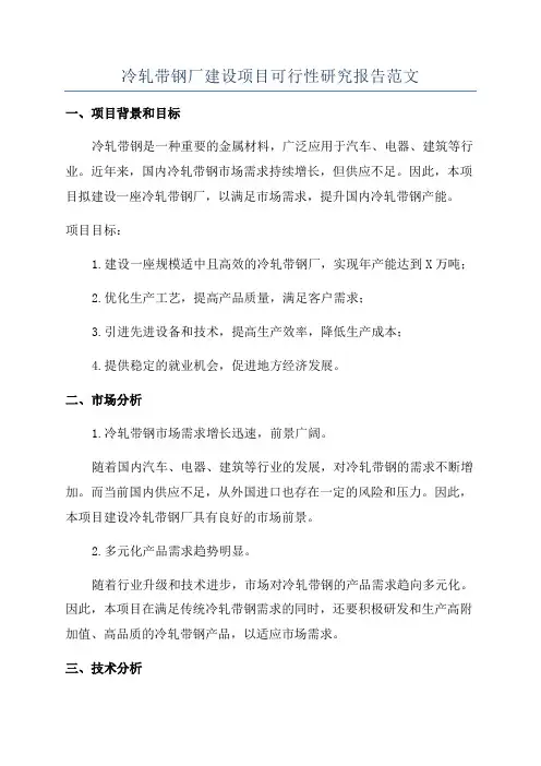 冷轧带钢厂建设项目可行性研究报告范文