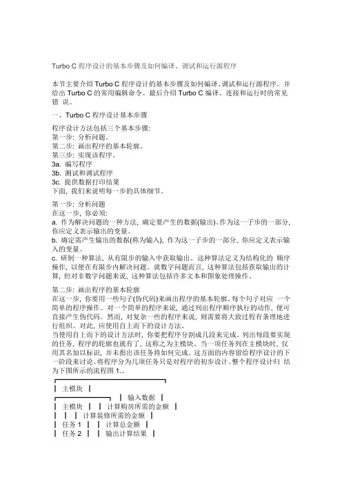 TurboC程序设计的基本步骤及如何编译调试和运行源程序