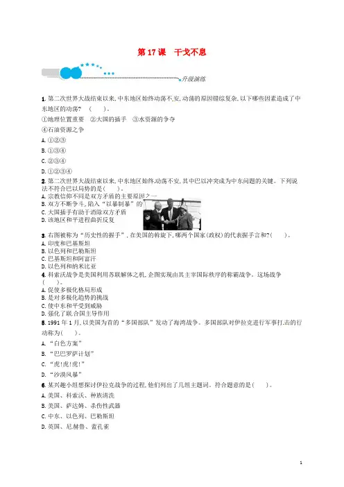 九年级历史下册 第四单元 和平与发展 17 干戈不息升级演练 北师大版