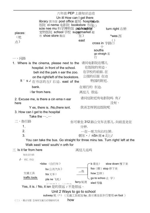 新版PEP小学英语六年级上册1-6单元知识点总结