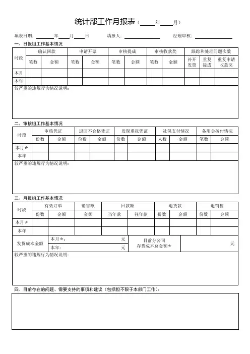 统计部工作月报表